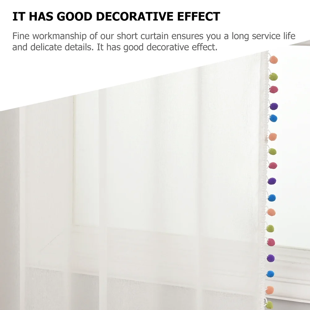 

Short Window Curtain Kitchen Bedroom Polyester Colorful Pompom Decorative Cafe Half Curtain Home Decor Short Kitchen Curtains
