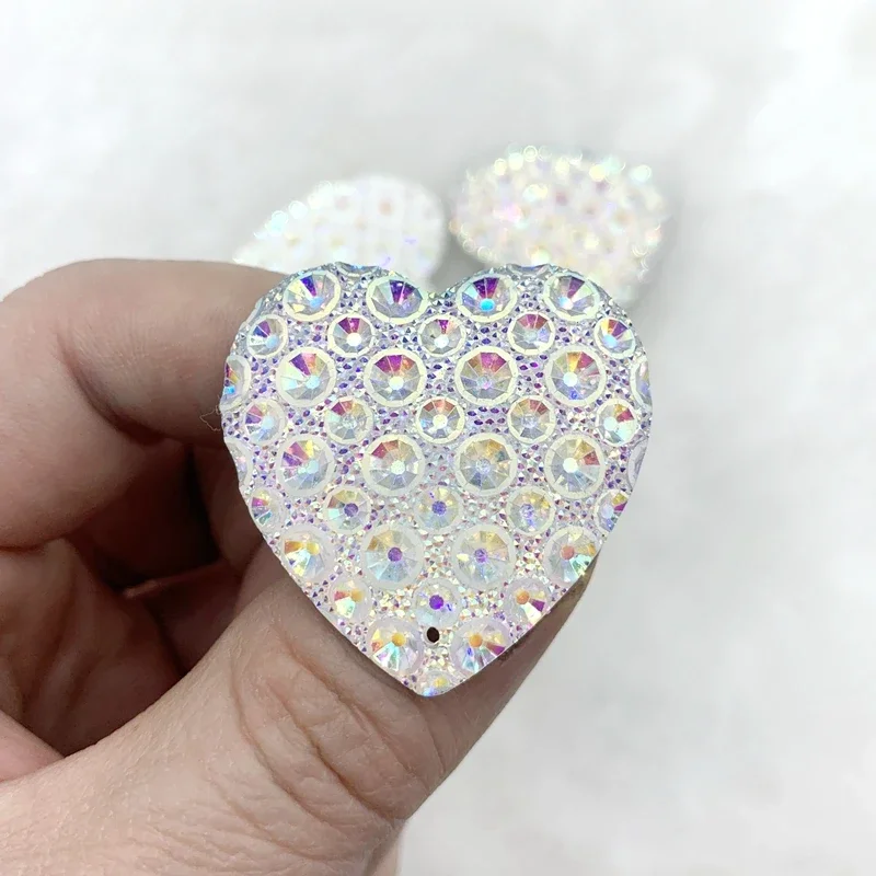 Strass cristal ab 35mm com parte traseira lisa, cabochão em resina coração com parte traseira lisa para decoração diy ht15 com 10 peças