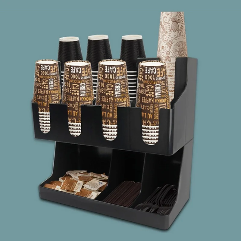 Black Brown Coffee Condiment Organizer Cup Holder Transparent Flip Dust Cover Plastic Storage Box Compartments Cup Holders