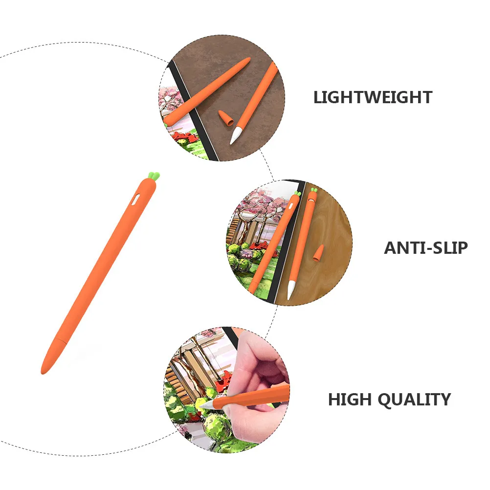 Carrot Shaped Silicone Stylus Grip Holder Protective Cover for Pencil 2 Orange Ergonomic Anti Slip Lightweight Shock