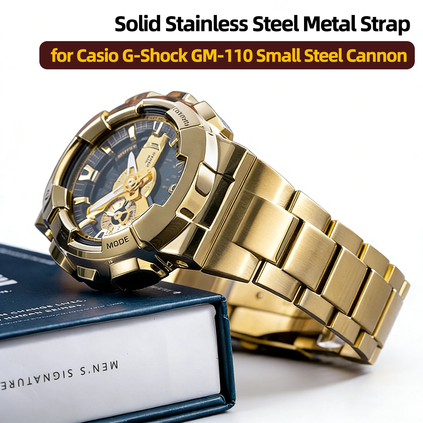 

Высококачественный металлический ремешок из цельной нержавеющей стали, сменный ремешок для мужских часов Casio G-Shock GM-110 Small Steel Cannon серии GM110.