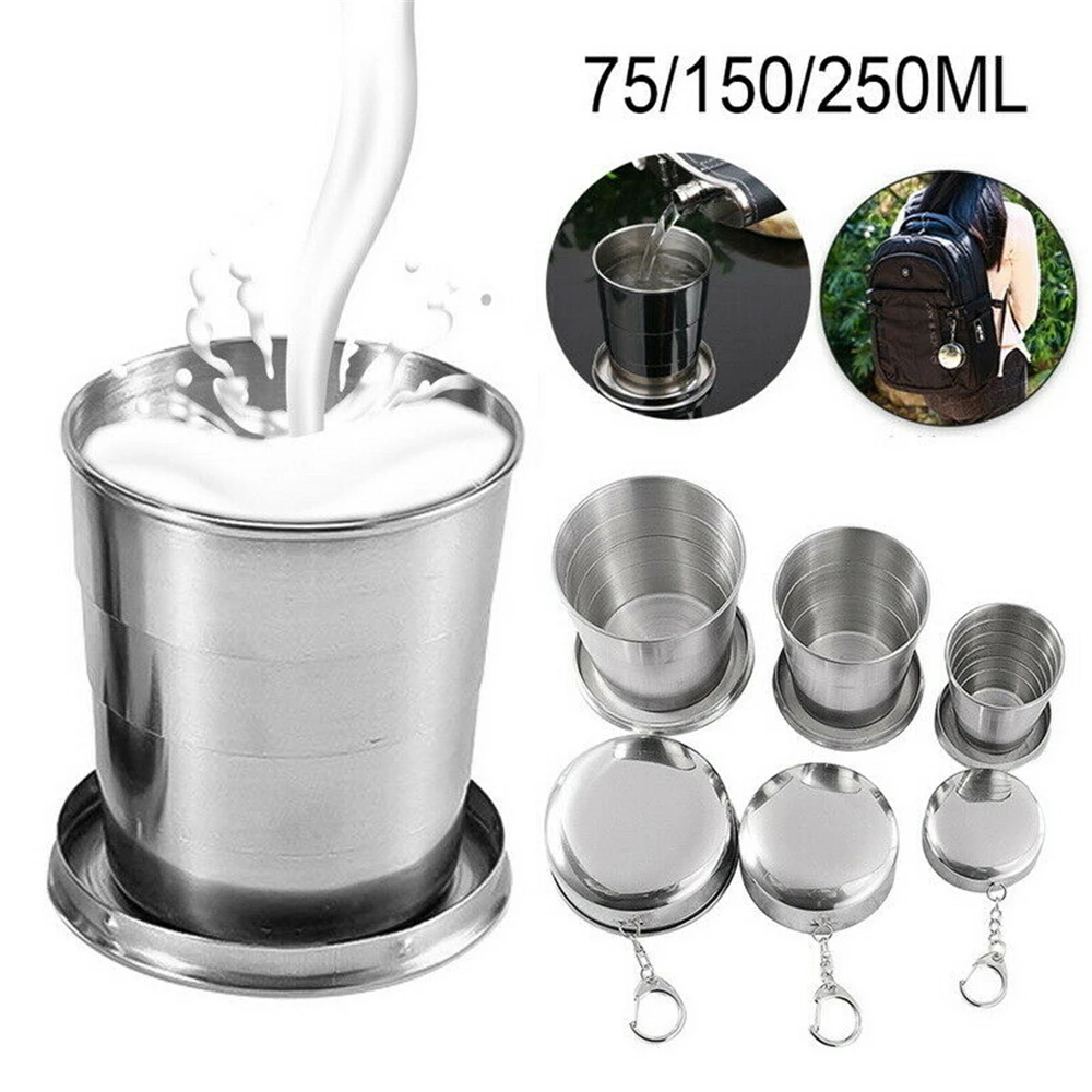 75/150/250ML Stainless Steel Folding Cup Outdoor Camping Travel Tableware Collapsible Coffee Mug Teacup Telescopic Water Cup