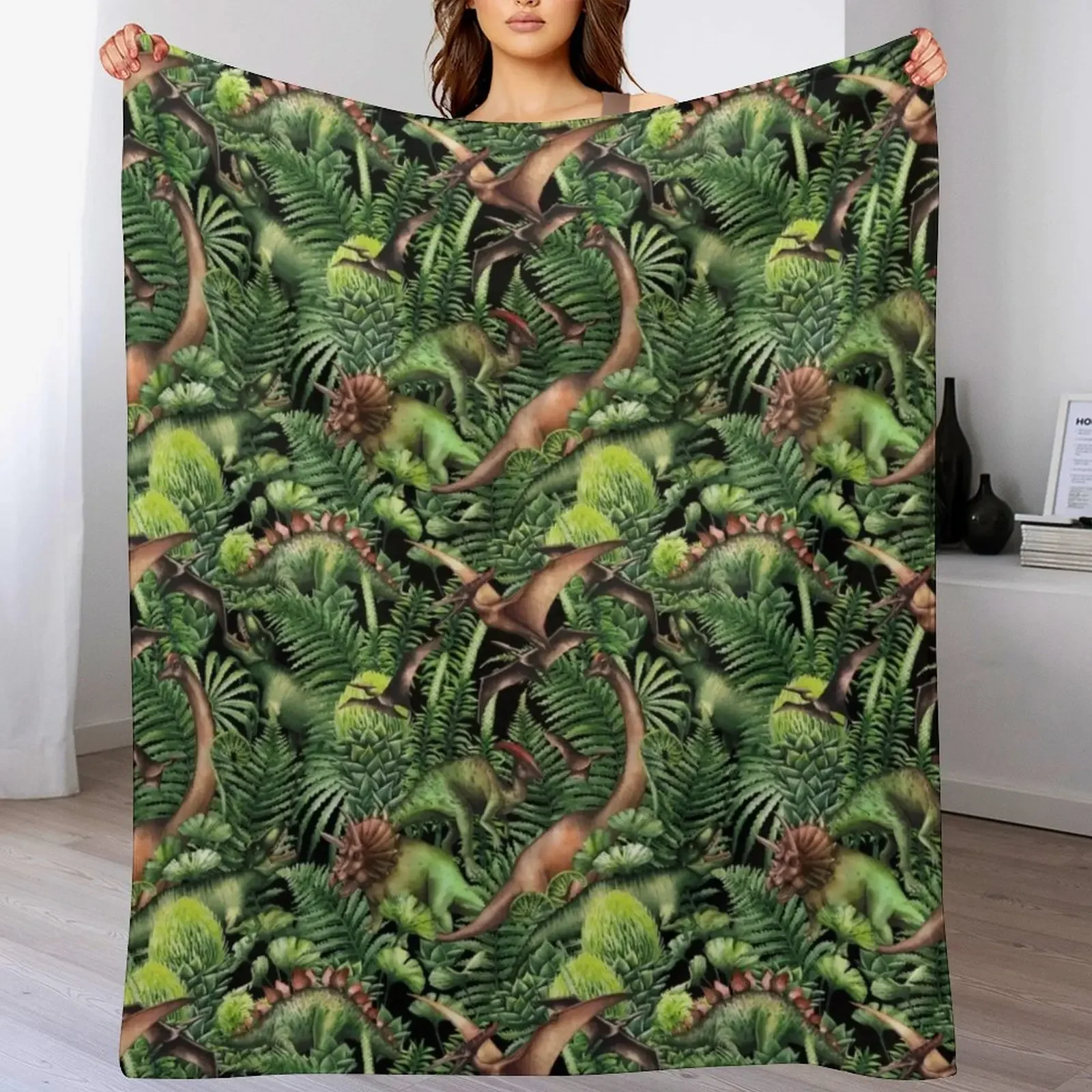 Watercolor Dinosaurs Throw Blanket Warm Comfortable Blanket for Office Napping