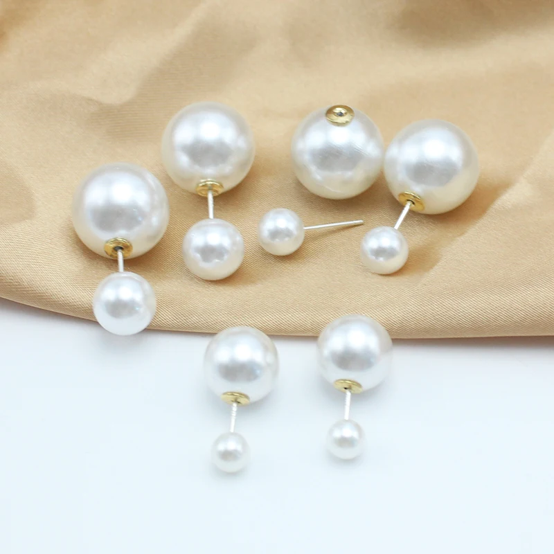 Double 16mm Big Imitation Pearl Stud Earrings Women White Round Ball Brincos Wedding Jewelry Birthday Friend Christmas Gift