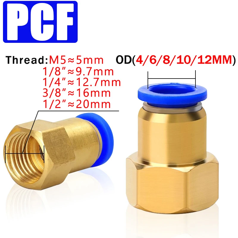 10/50PCS Internally Threaded Straight-through Copper Quick-insert Pneumatic Tracheal Joint PCF4-M5/6-01/8-02/10-03/12-04