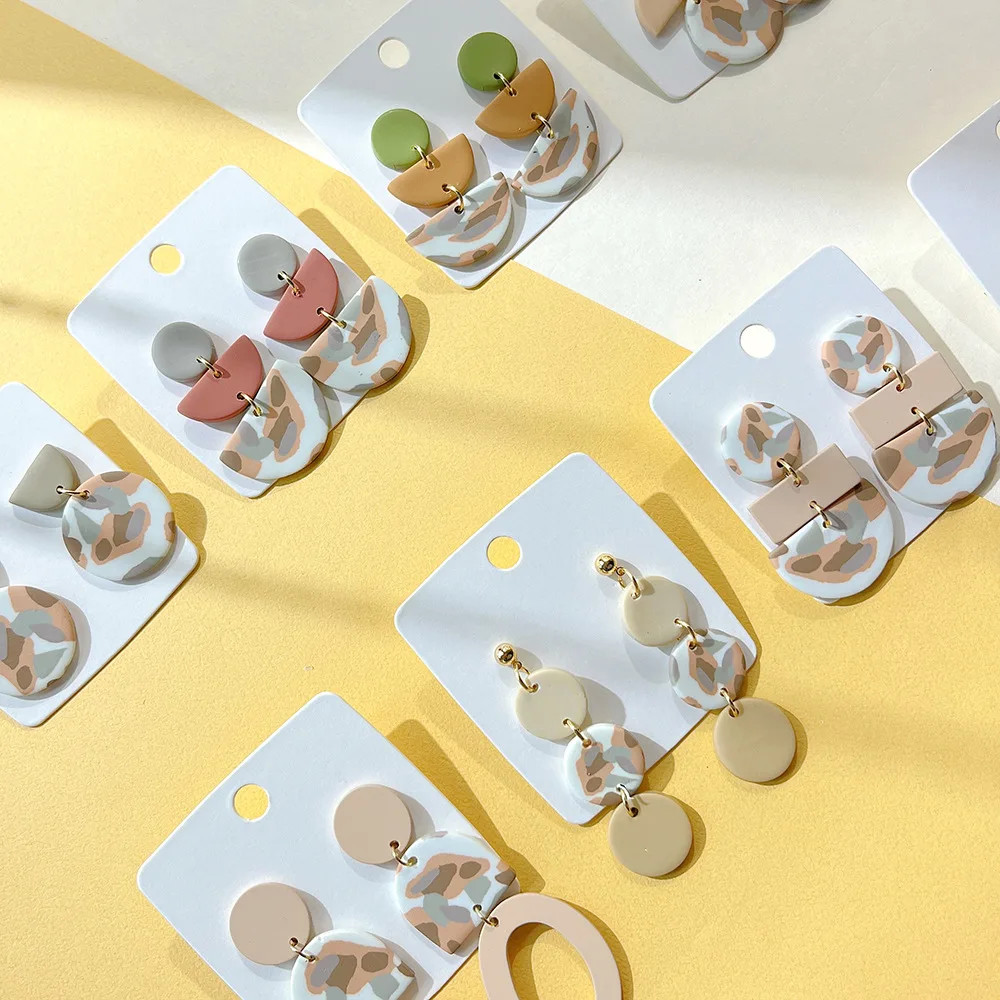 New Earrings Milk Coffee Soft Gentle Creative Geometric Camouflage Stud Earrings Women's ins Wind