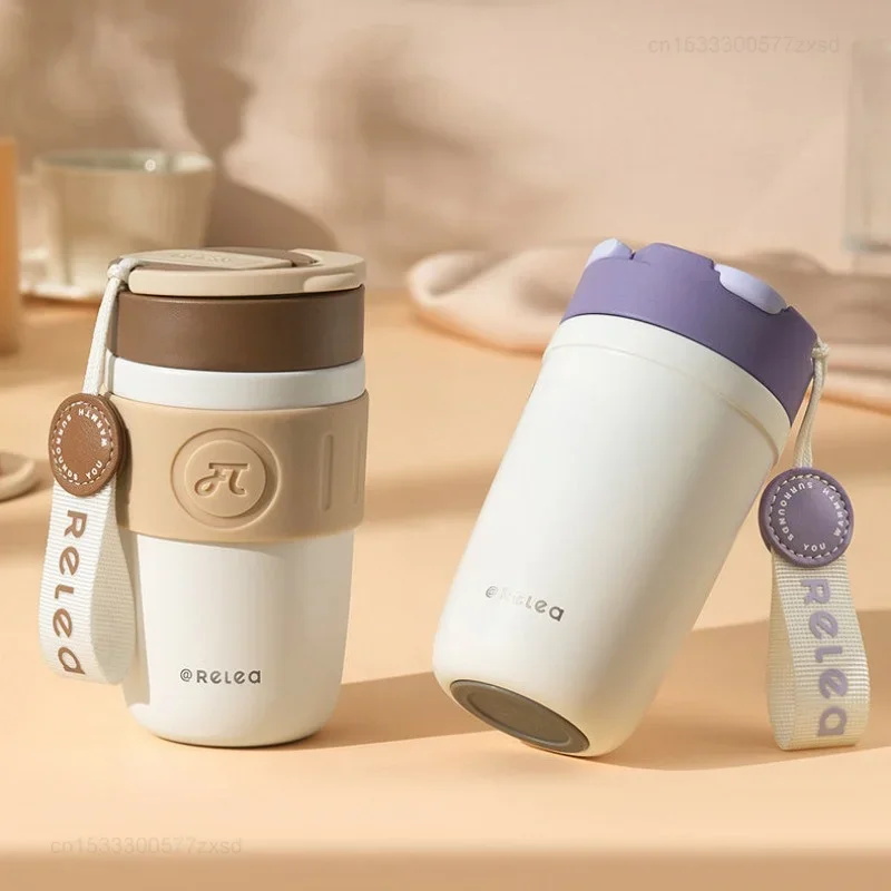 New Xiaomi Relea Stainless Steel Coffee Cup 400ML Thermos Mug Leak-Proof Thermo Vacuum Flask Insulated Cup Portable Water Bottle