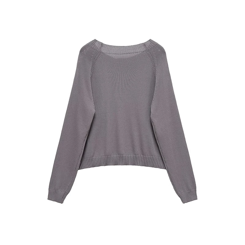 YENKYE Casual donna girocollo manica lunga maglione lavorato a maglia grigio top pullover autunnali corti