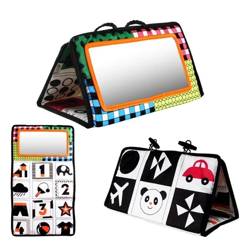 لعبة مرآة وقت البطن للطفل، لعبة عضاضة مرآة عالية التباين، ألعاب أطفال باللونين الأبيض والأسود، ألعاب حسية للرضع #1