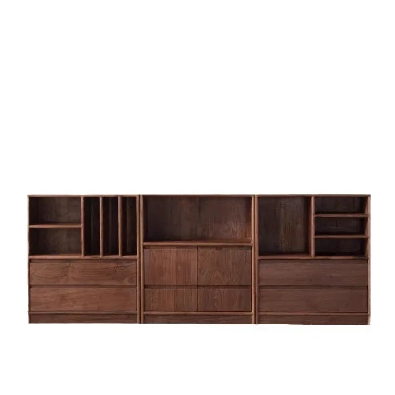 Walnut plaid bookcase, bookshelf Japanese TV cabinet, storage locker