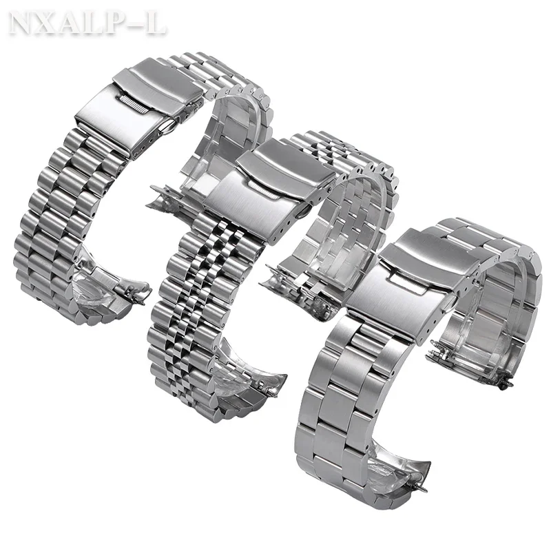 ل Seiko الصلبة سوار فولاذي غير قابل للصدأ 18/19/20/21/22/23/24 مللي متر الرجال الرياضة حزام ل Skx007/skx009 ل اليوبيل منحني نهاية سوار