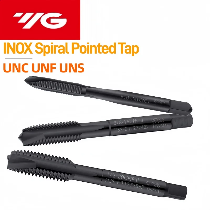 South Korea YG HSSE American  INOX Spiral Pointed Tap  Machine Screw Thread Taps UNC UNF UNS 4-40/10-32 12-24 5/16 1/2 5/8 7/16