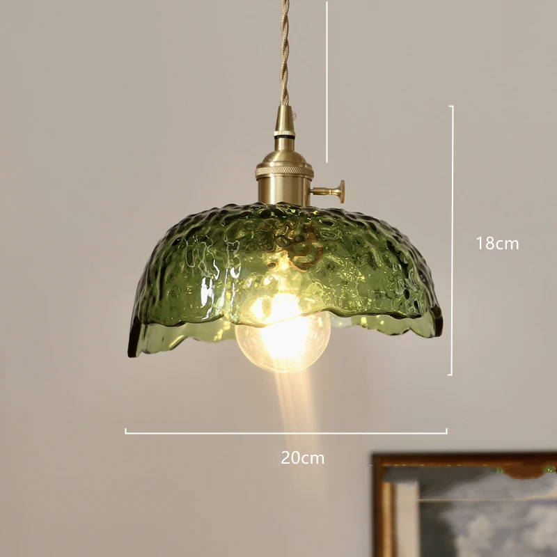 IWHD Nordic Green Glass LED Hanging Lamp Home Decor Indoor Lighting Copper Switch Bedroom Living Room Modern Pendant Light