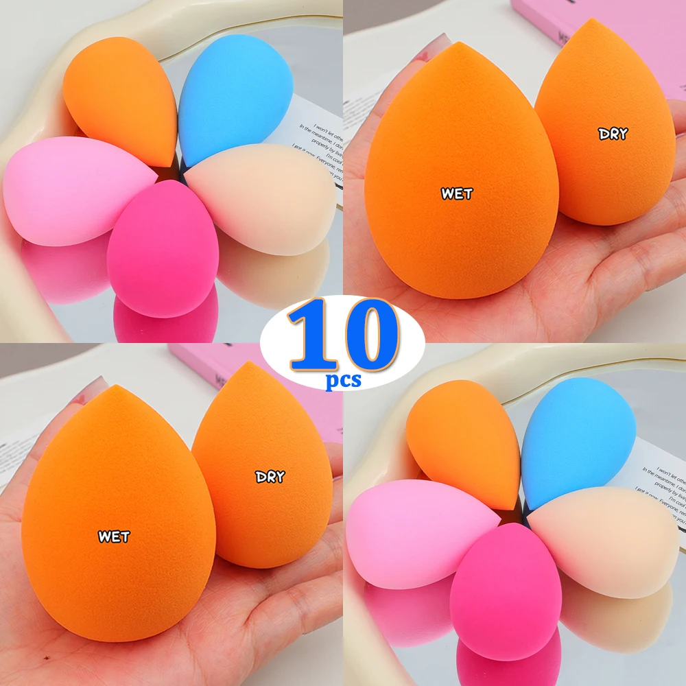 10 stücke Schönheit Ei Schwamm Set trocken nass Dual Use kosmetische Puff Eier weiche Foundation Schwämme Puder quaste zufällige Farbe Schwamm Mixer