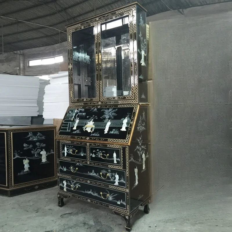 Glass bookcase Bright paint display cabinet Luodian craft shell lady painted furniture Bogu cabinet