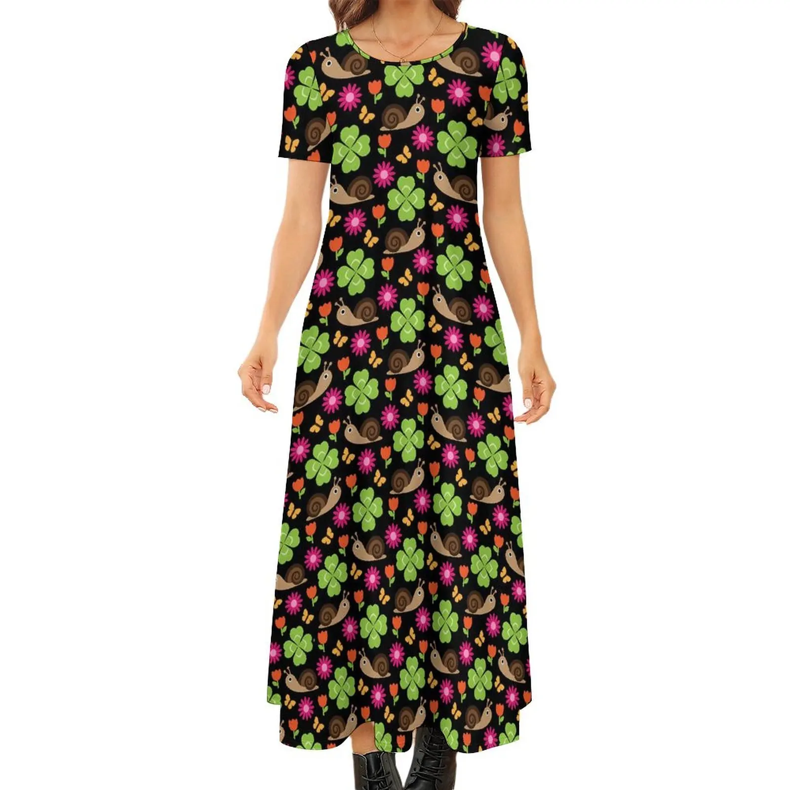 

Cute Snail Dress Animal Print Street Wear Boho Beach Long Dresses Female Trendy Maxi Dress Big Size 6XL 7XL