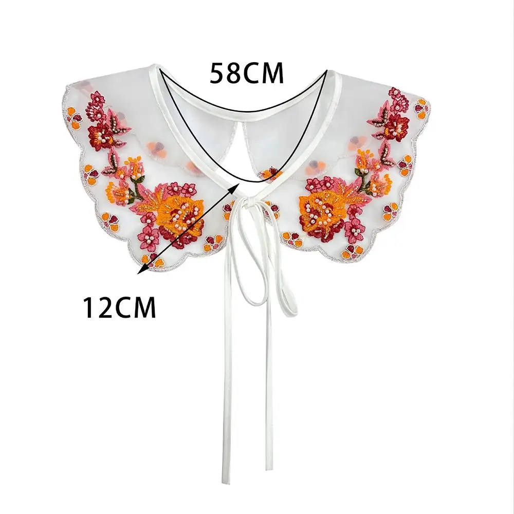 Cute Colorful Embroidery Fake Collar Hollow Detachable Neckwear Organza Scarf Shawl For Girls Shirt Skirts Sweater All Match