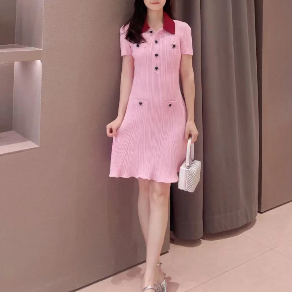 

Ele Color Blo ort Sve Трикотажная юбка с отложным воротником Винтажная женская модная осенняя новинка