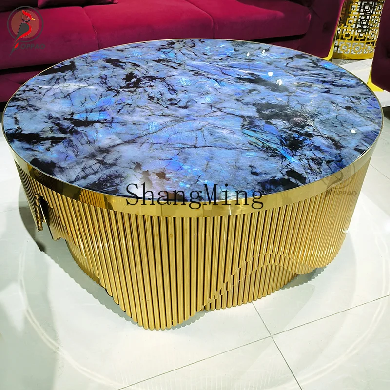 

Роскошный каменный журнальный столик CL класса люкс для небольшой гостиной, высококачественный атмосферный круглый кофейный столик из нержавеющей стали, круглый чайный столик.