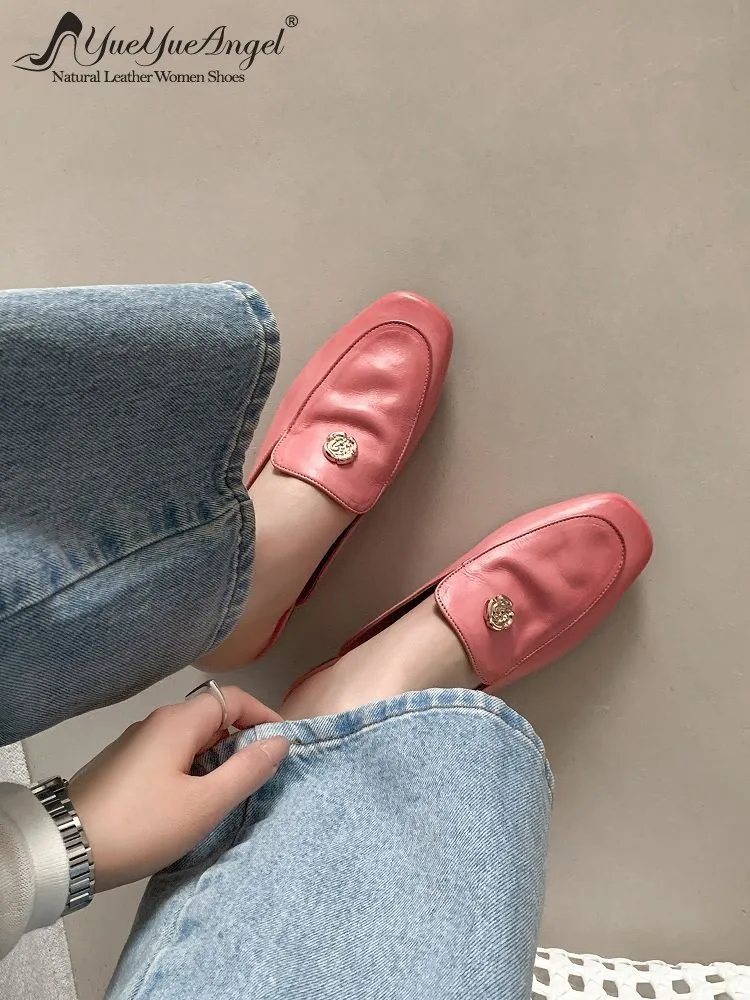 

Womens Slippers Cowhide Mules Fashion Shoes Vintage Solid Color Daily Ladies Comfortable Handmade Genuine Leather High Quality