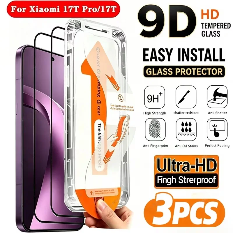 1-3 Stück Premium-Displayschutzfolie für Xiaomi 17T Pro/15T Pro 17T 15T, gehärtetes Glas mit Auto-Ausrichtungs-Installationskit
