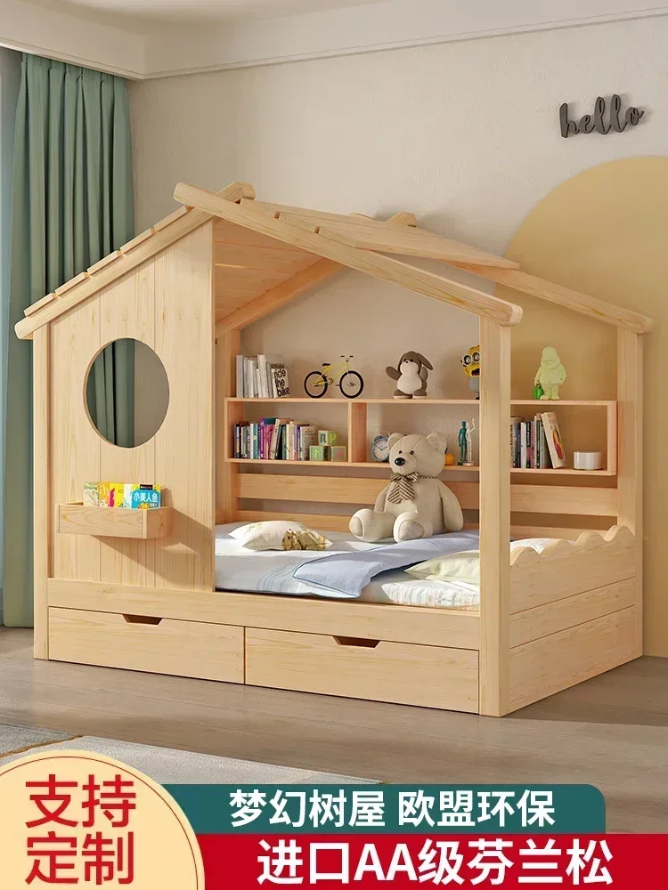 smt7486 new Modern Minimalist Creative Boys and Girls Bedroom Room Tree House Bed Solid Wood Single Bed 1.5 Castle Princess Bed