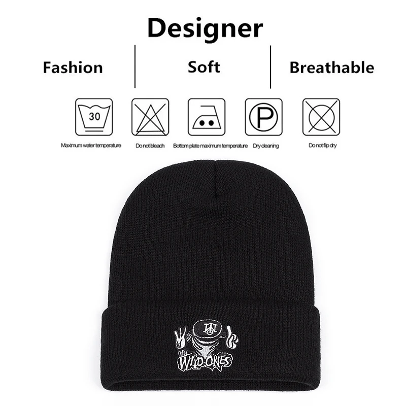 New Men's Fashion Masked Thief Finger Pattern Embroidery Knitted Hat Winter Warm Outdoor Sports Hat Soft Beanie Hat For Men Wome