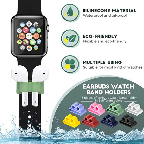Imagen 2 del producto Soporte para auriculares, estante para correa de reloj, funda de silicona antipérdida para auriculares, funda para auriculares inalámbricos para Apple Watch AirPods por 3 2 1