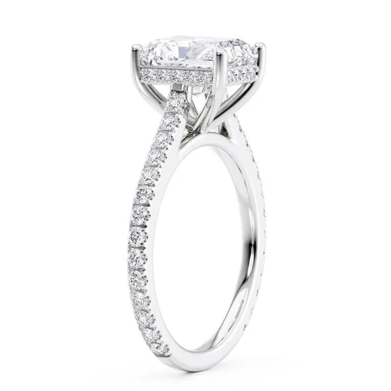 IOGOU 18k White Gold Plated Moissanite Diamond Engagement Ring for Women 7x9mm Radiant Cut Moissanite 925 Silver Wedding Ring
