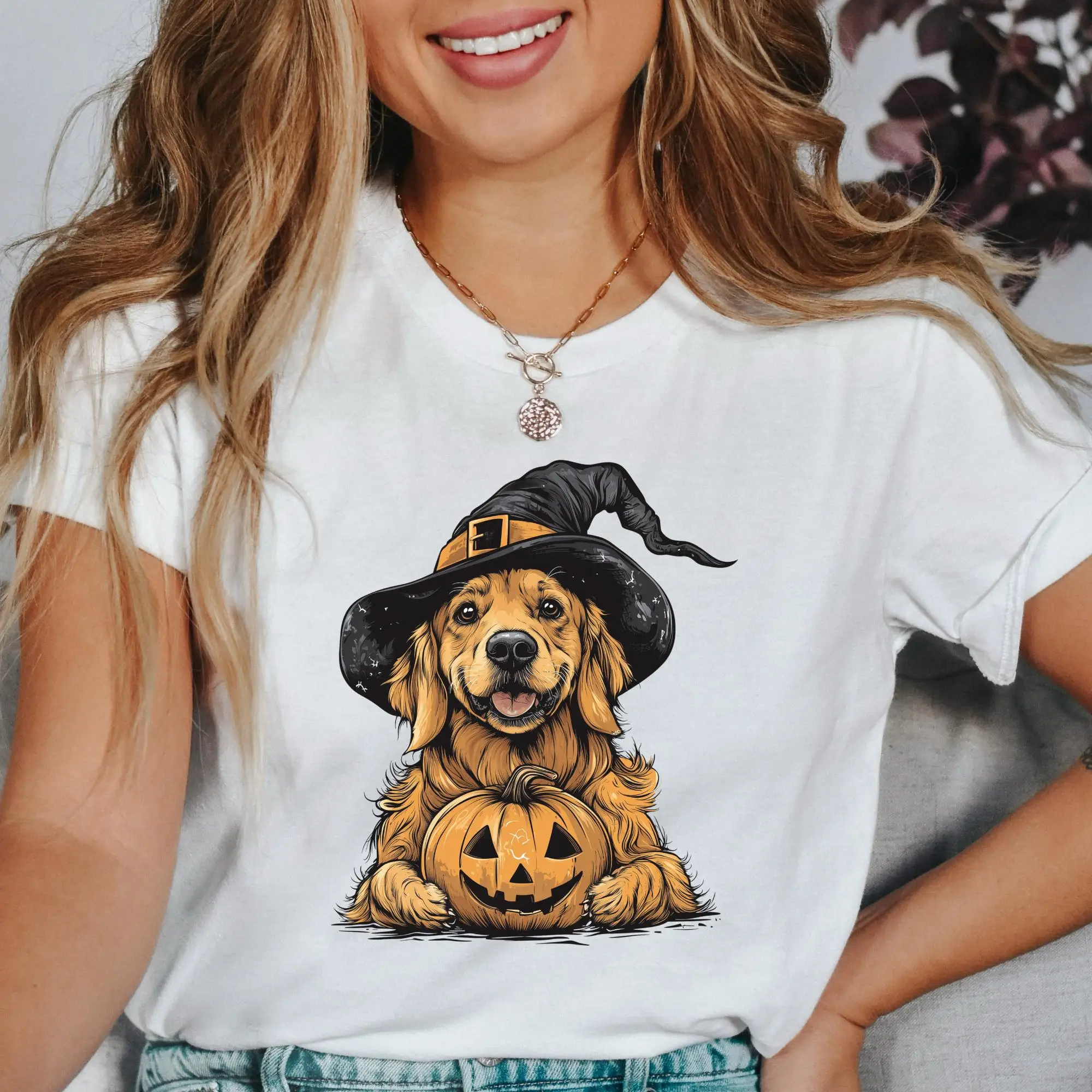 Halloween Golden Retriever Shirt Autumn Golden Retriever T-Shirt Halloween Dog T-Shirt Ghost Dog T-Shirt