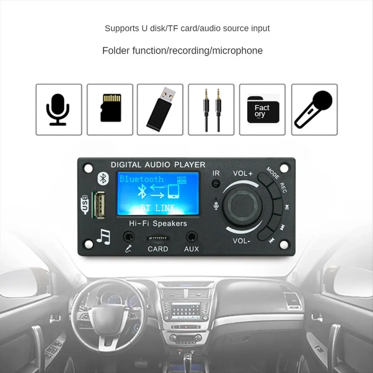 popop Mp3 Decoder Board Microphone Function Amplifier Board Car Audio Decoder Accessories Amplifier Board Module