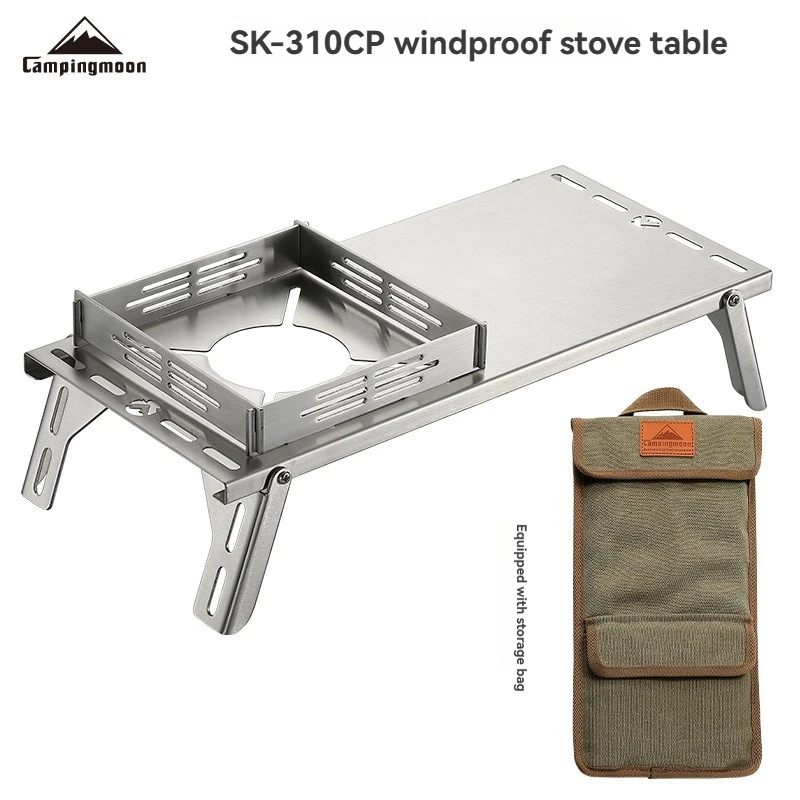 CAMPINGMOON SK-310CP Foldable Stainless Steel BBQ Grill Charcoal Stove with Gas Bottle Adapter And Folding Shelf for Camping