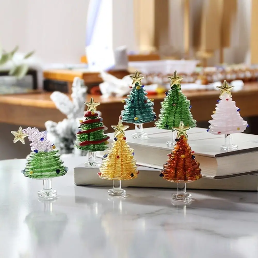 Home Decor Crystal Christmas Tree Handmade Brushed Glass Christmas Tree Figurines Crafts Glass Statue Christmas Decoration