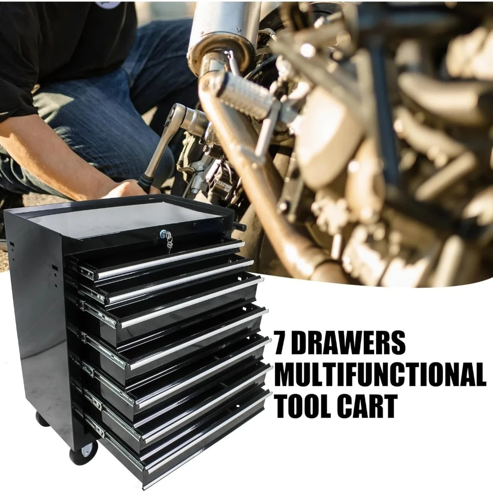 7-Drawer Rolling Tool Box, Tool Chest w/ Wheels & Locking System,High Capacity Tool Storage Cabinet Organizer Black