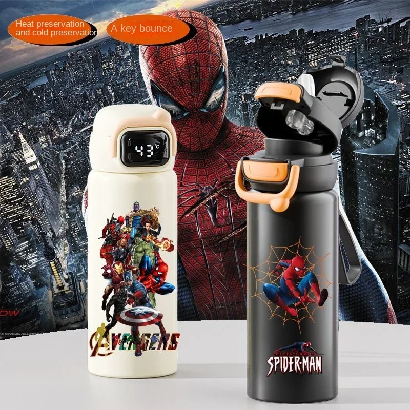 Marvel The Avengers Spider-Man Captain America Cartoon Smart Insulated Cup creativo tazza di paglia portatile per studenti di grande capacità