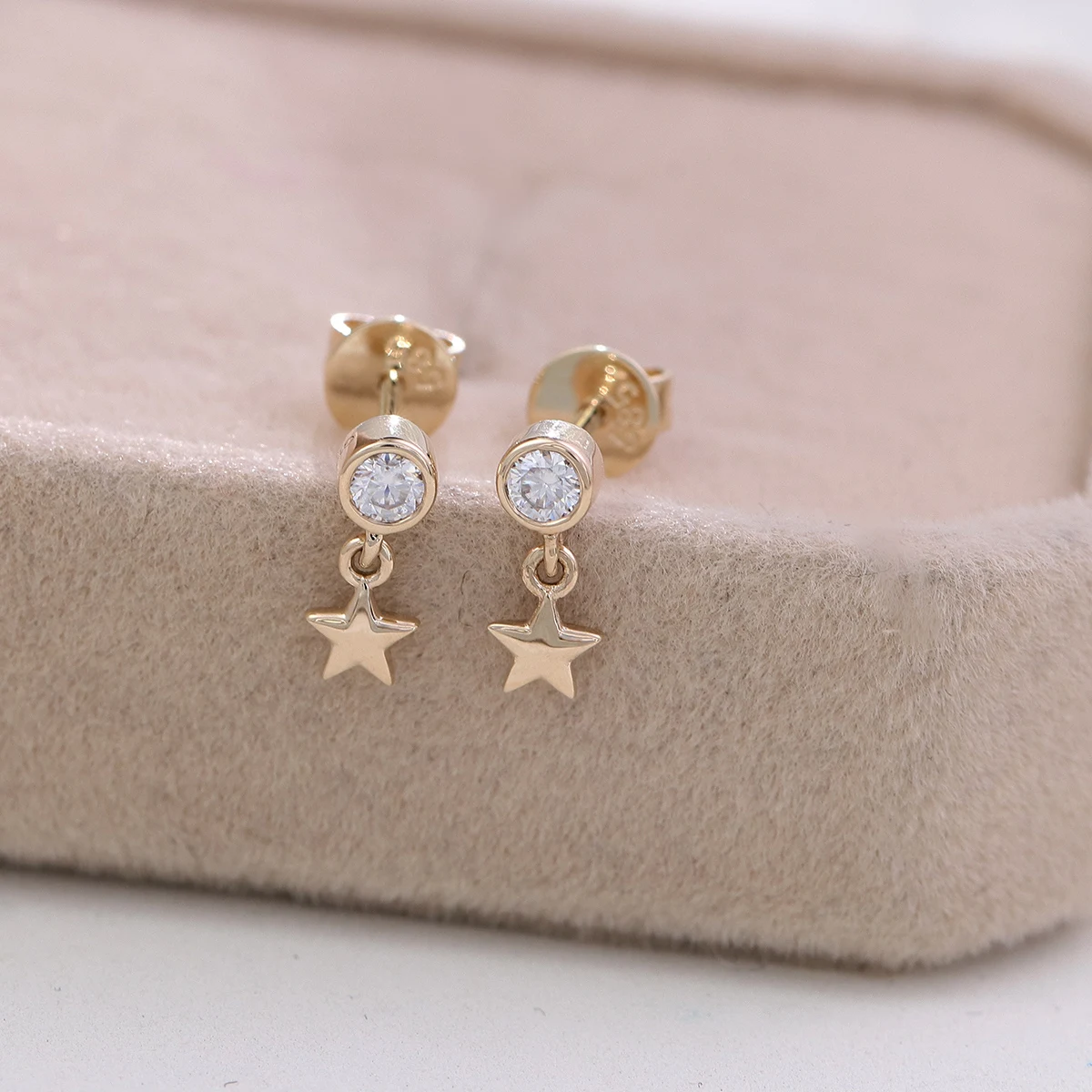 Provence Jewelry 14K Yellow Gold Round Lab Diamond Star Shape Drop Earrings For Women Party Wedding Anniversary Fashion Gift view 4