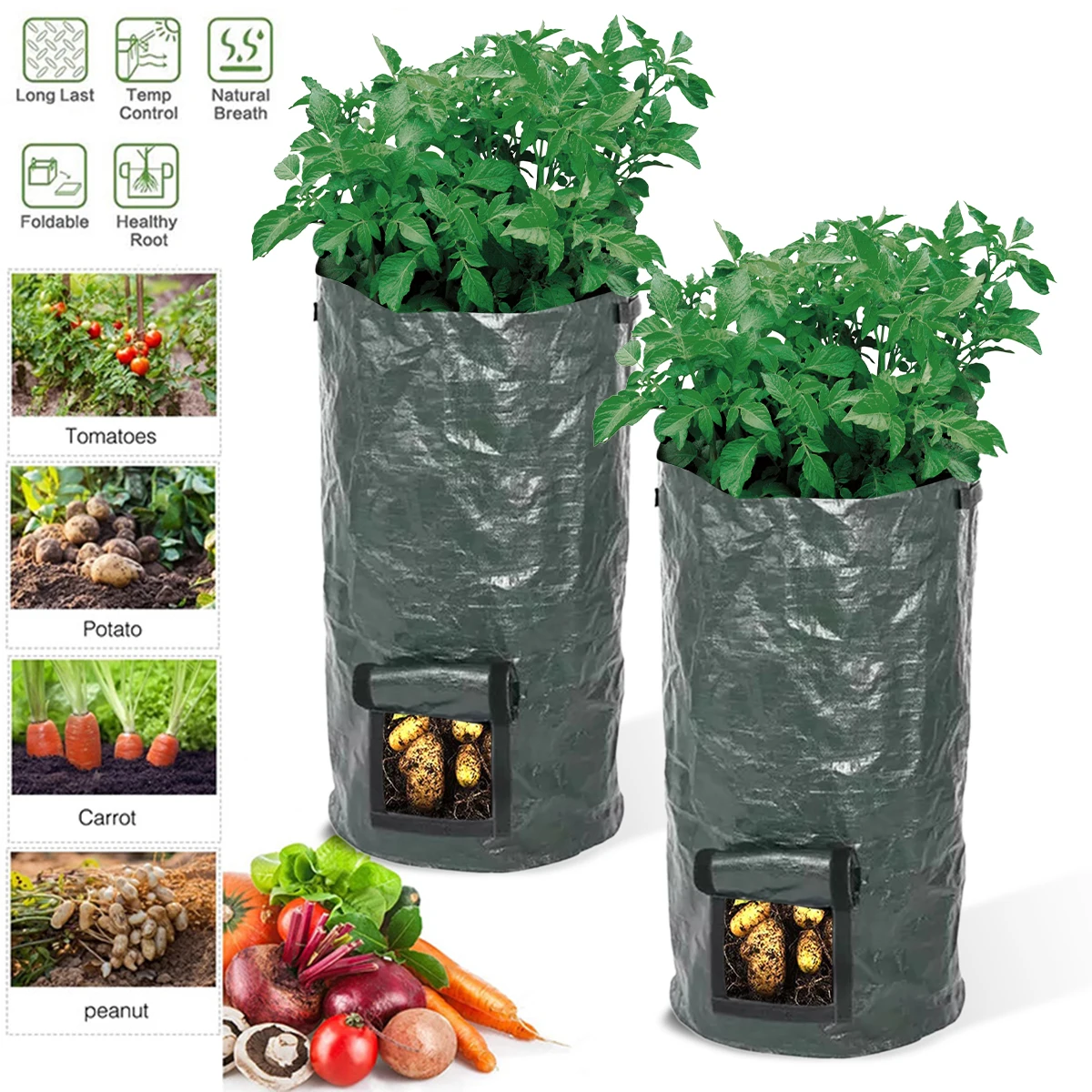 Garden Composter, Eco-Friendly Bio Fermentation Bag with Zipper and Double Handles, Collapsible Compost Bin