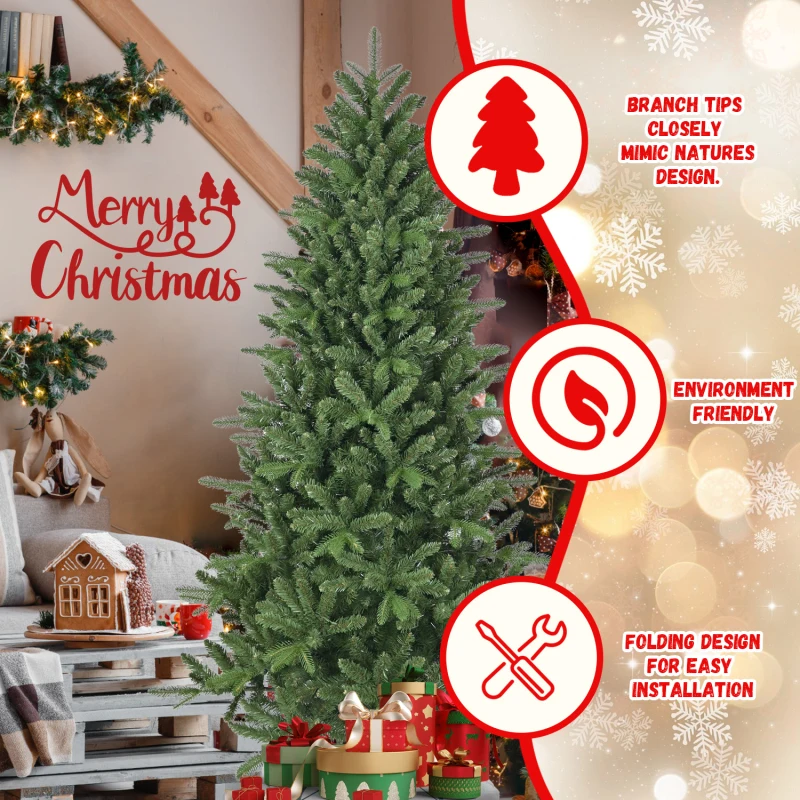 6ft Full Lush Artificial PVC PE Tree 1168 Branch Tips Hinged Mixed Needles Tree With Sturdy Metal Easy Assembly Holiday Tree