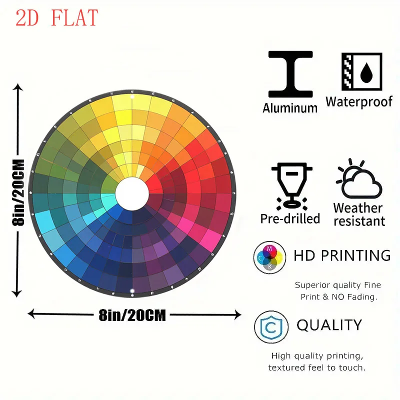 2D Flat - 8-Inch Circular Color Spectrum Gradient Palette Aluminum Wall Sign | 1pc, Ideal for Holiday Gifts, Suitable for Front