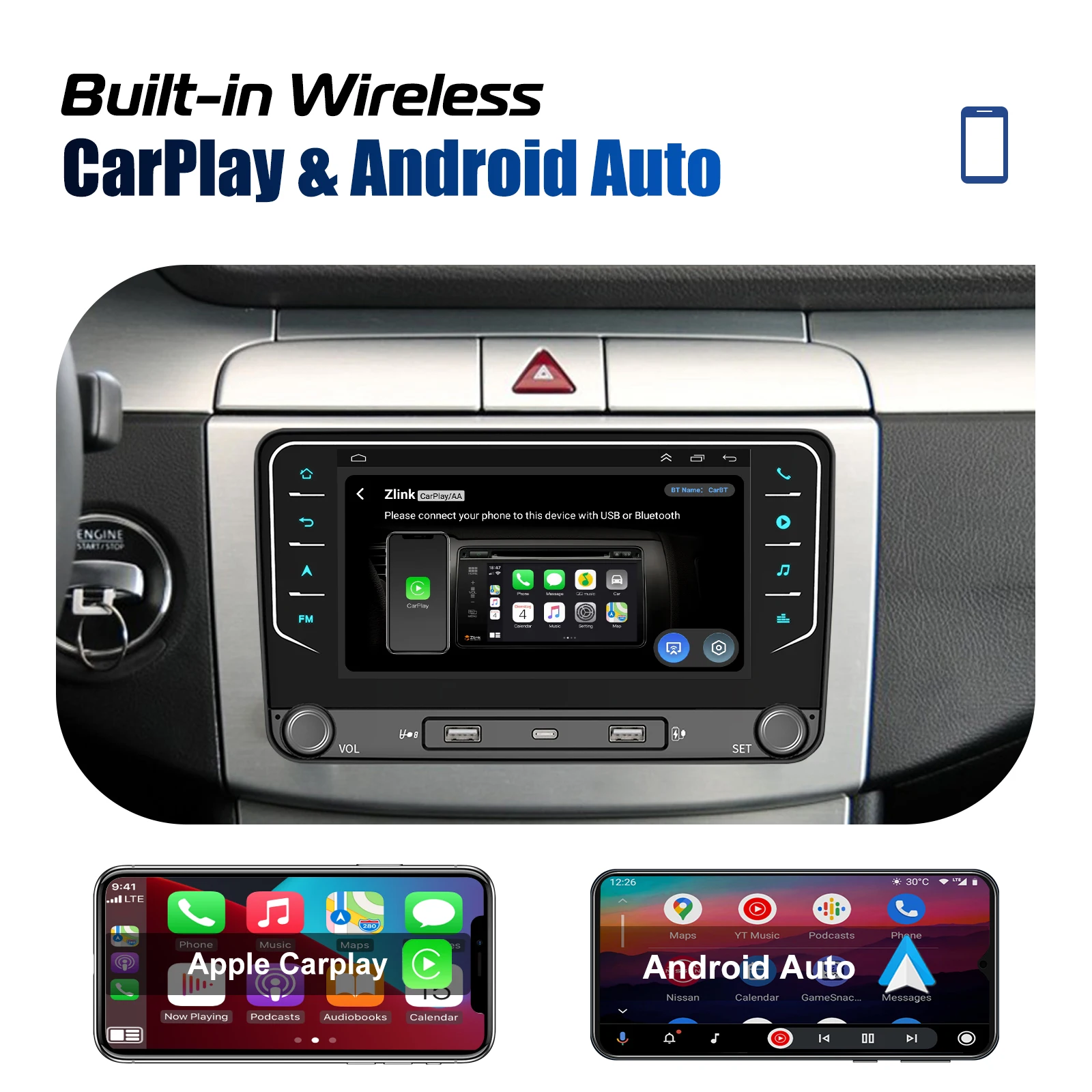 راديو ستيريو للسيارة 7 بوصة 2 + 64 جرام لسيارة VW Golf 5 6 Plus Touran Caddy Jetta Passat Polo T5 Rabbit Android 14 Carplay GPS Navi SWC + DVR & AHD