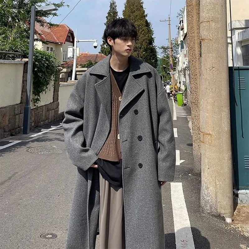 

Men's Winter Thickened Wool Coat Long Overknee Suit Lapel Double Breasted Woolen Overcoat Fashionable Ins Style