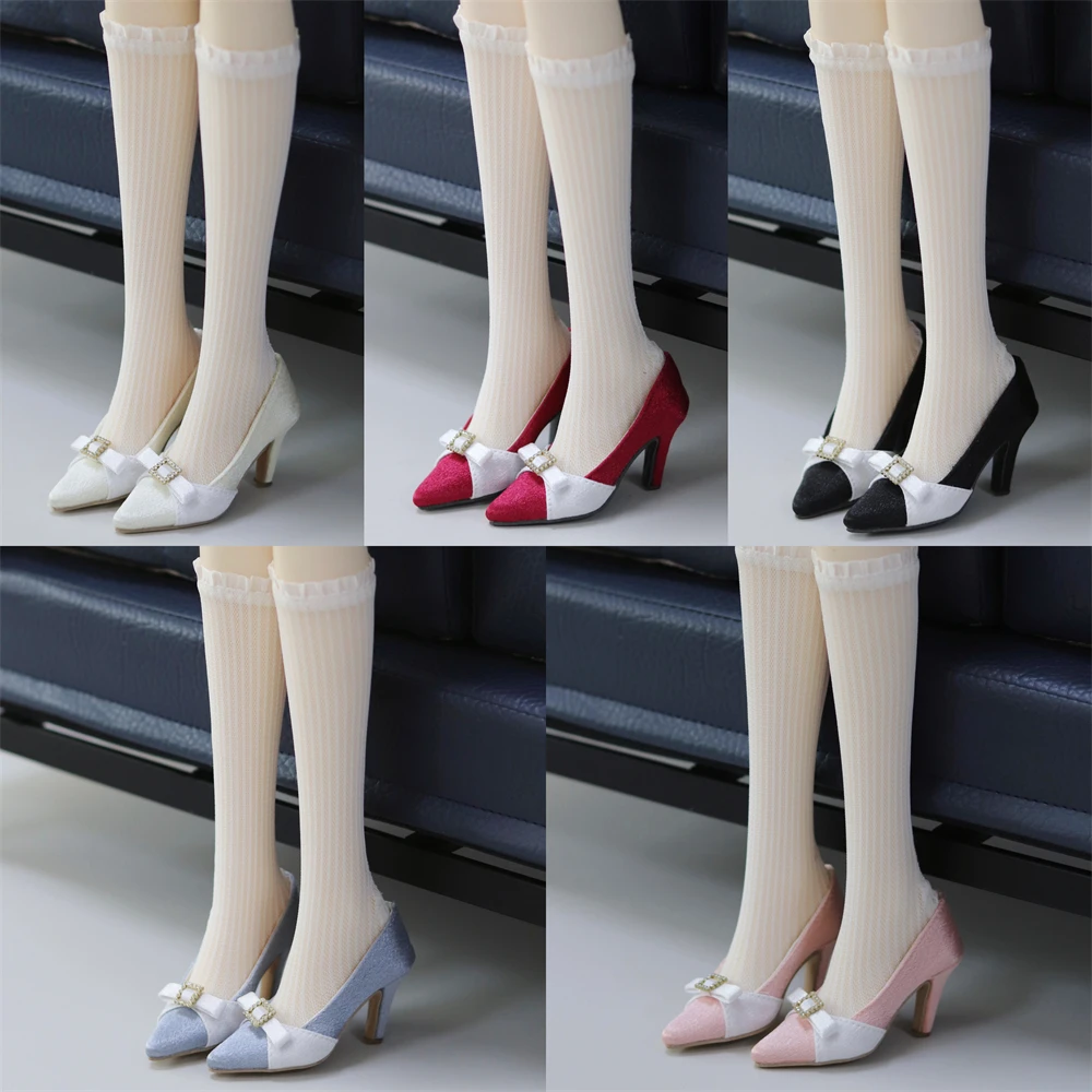 

BJD Toys 1/3 SDGR/AS Настоящий шелк Черно-белый Квадратная пряжка Кукольная обувь на заостренном каблуке Девушки Подарки с французским бантом Элегантные аксессуары для кукол