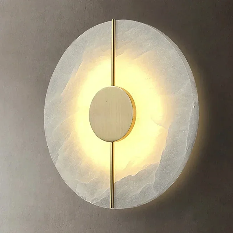 

Modern Alabaster Round Wall Lamp Marble Stone Indoor Living Room Bedroom Bedside Kitchen Light Corridor Home Decoration Lighting