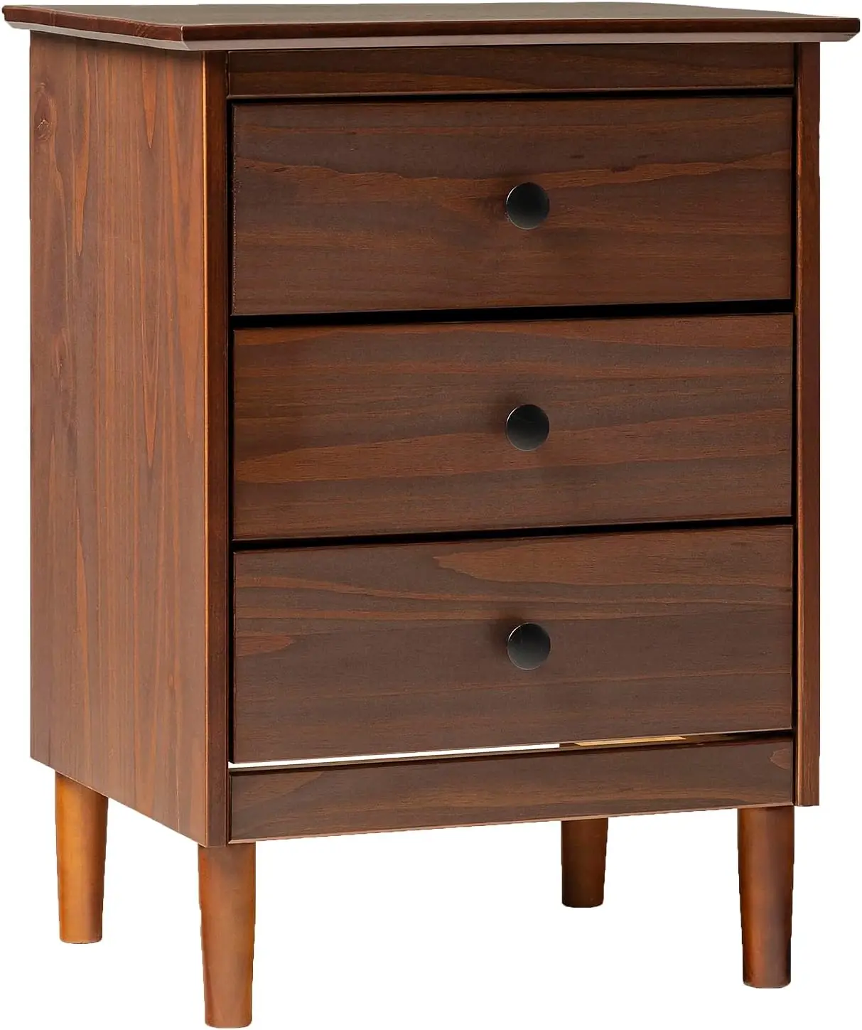 Wood 3 Drawer Nightstand Side Table Bedroom Storage Drawer and Shelf Bedside End Table, 18 Inch, Walnut