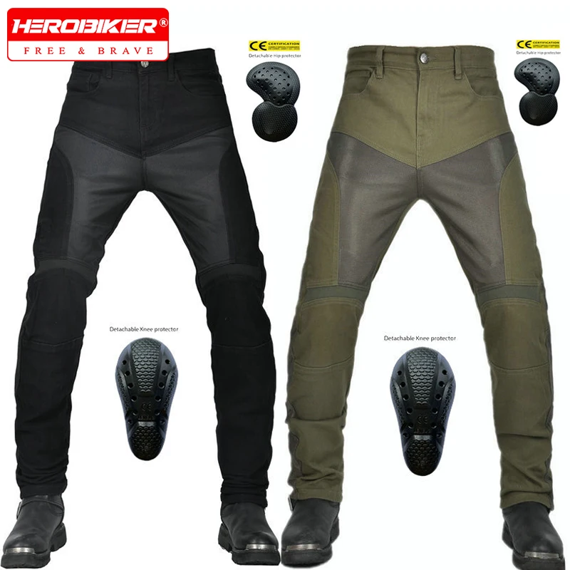 

Motorcycle Jeans Men's Army Green Motorcycle Pants Mesh Breathable Summer Casual Stretch Riding Pants Anti-drop