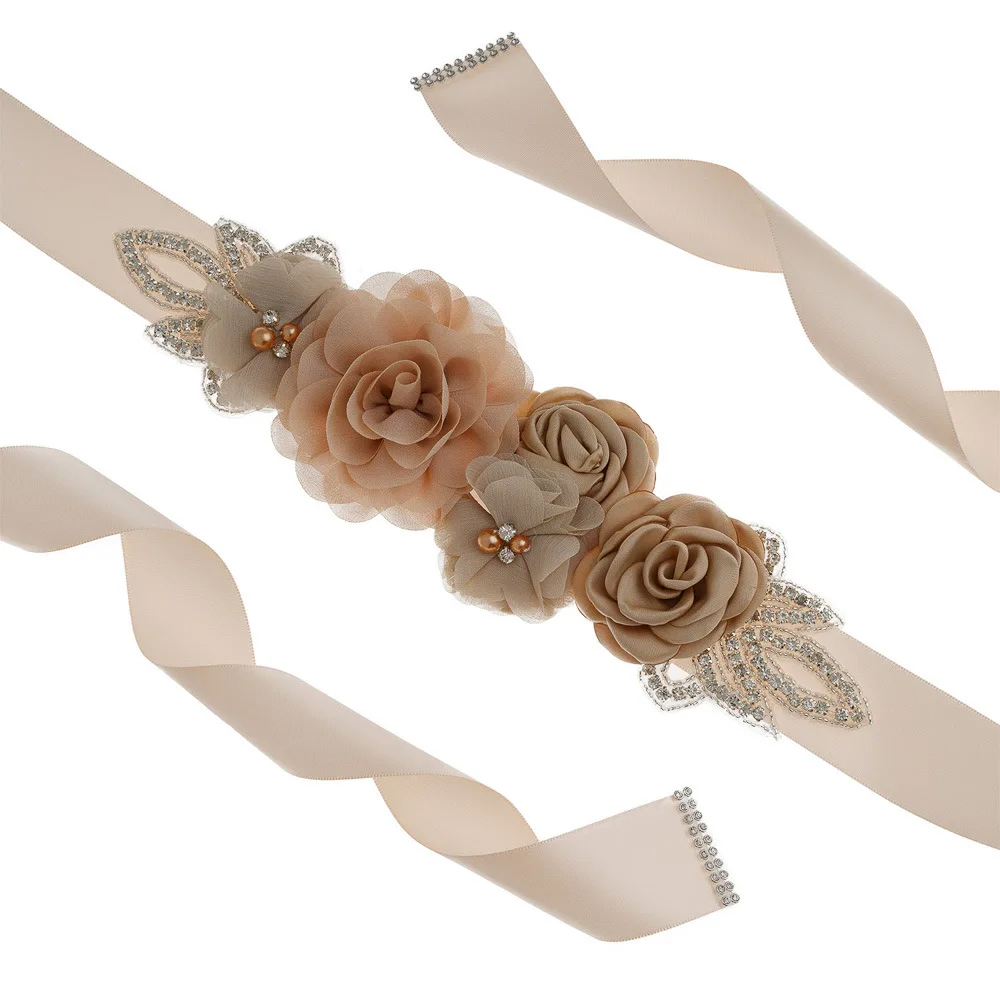 Fashion Womens Rose Flowers With Rhinestone Cummerbunds Wedding Party Evening Belt
