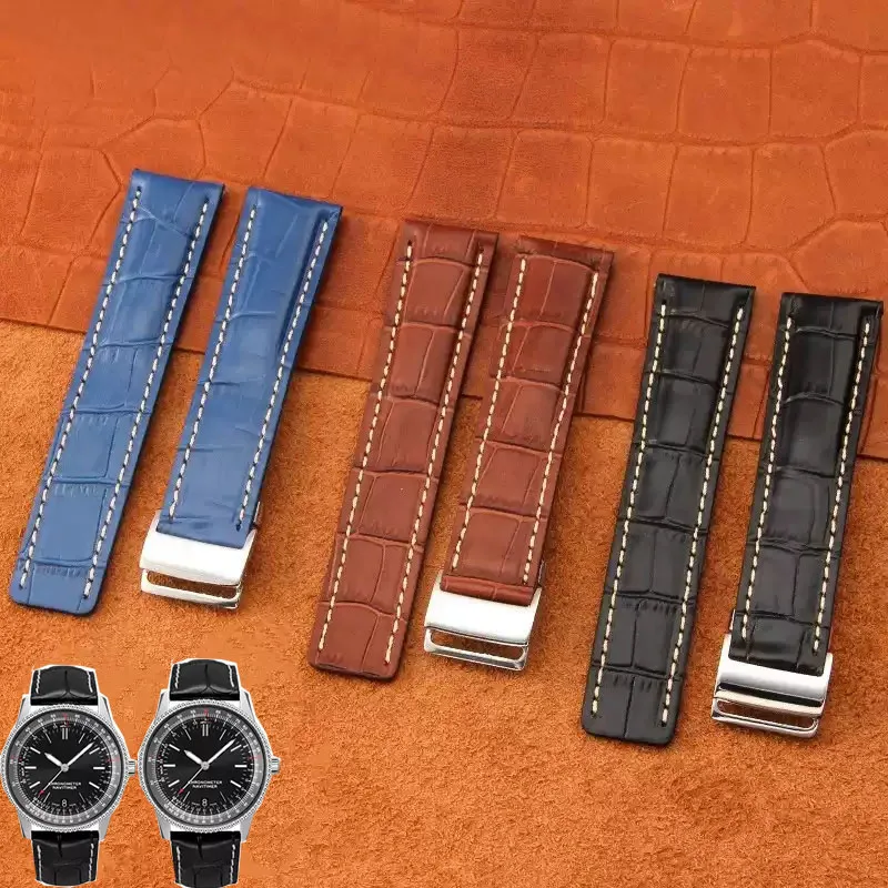 22/24MM Selected Top Layer Exquisite Cow Leather Watch Strap for  Breitling Aviation Timing Super Ocean Avenger Pilot