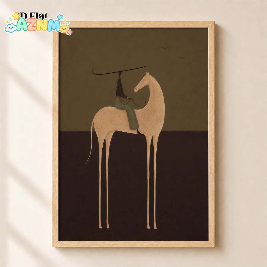 2D Flat, 1pc Modern Minimalist Horse Wall Art Poster - Vertical Abstract Rider & Tall Horse Canvas Print, Suitable for Living