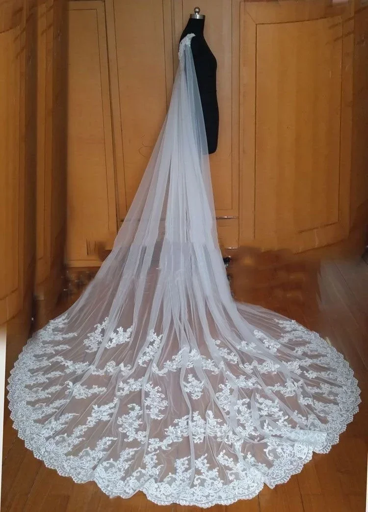 Chal de encaje blanco marfil para mujer, capa de novia, envolturas de boda, accesorios nupciales, longitud 300cm, ancho 300cm