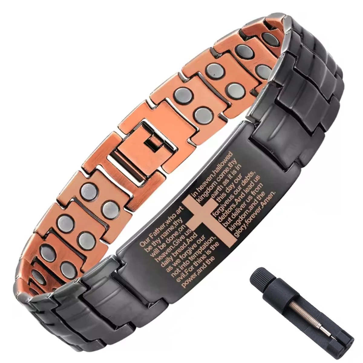 Mens Magnetic Bracelets, Cross Copper Plating Bracelet with Double-Row Strength Magnets for Men Husband Dad Christmas Gifts image 4